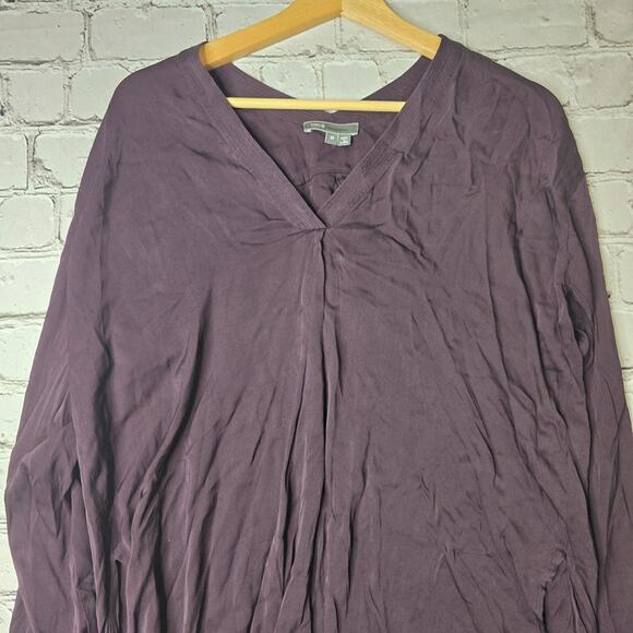 Vince Plum Purple Silk Long Sleeve V-Neck Lightweight Blouse Size Medium - Picture 2 of 12